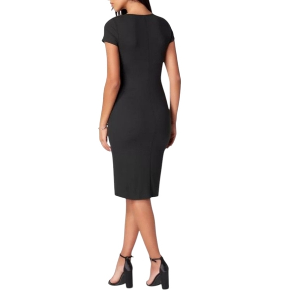 bebe Midi T-Shirt Ribbed Dress Short Sleeve Bodycon Fitted LBD Black M NWT - Picture 6 of 14